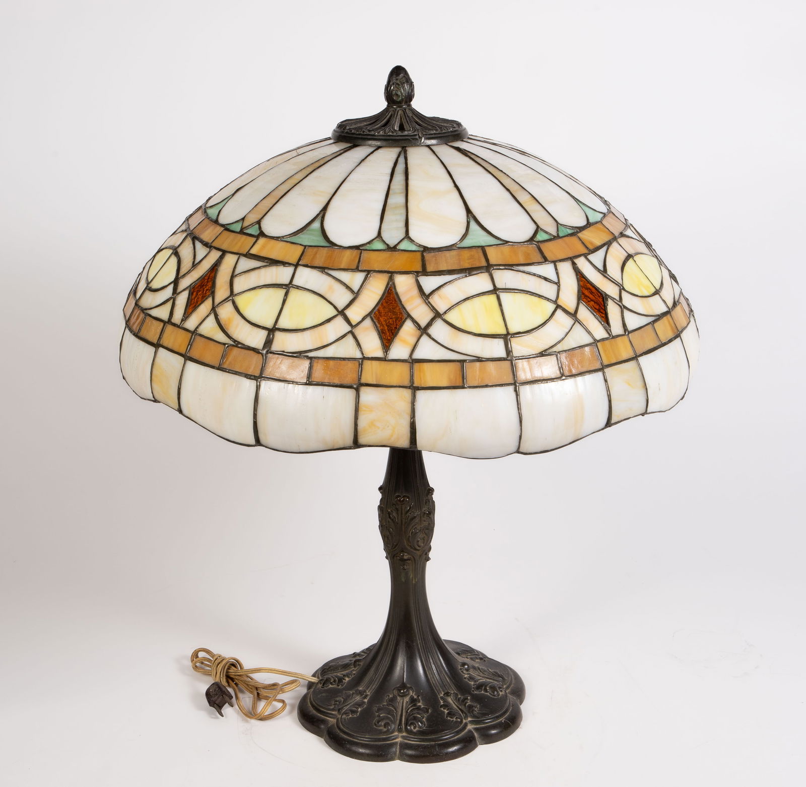 J.A. Whaley Leaded Stained Glass Bronze Lamp. (1 of 7)