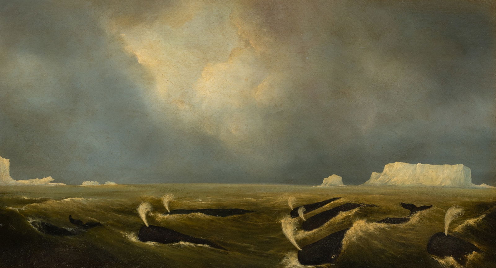 Painting of Whales in Polar Waters. (1 of 5)