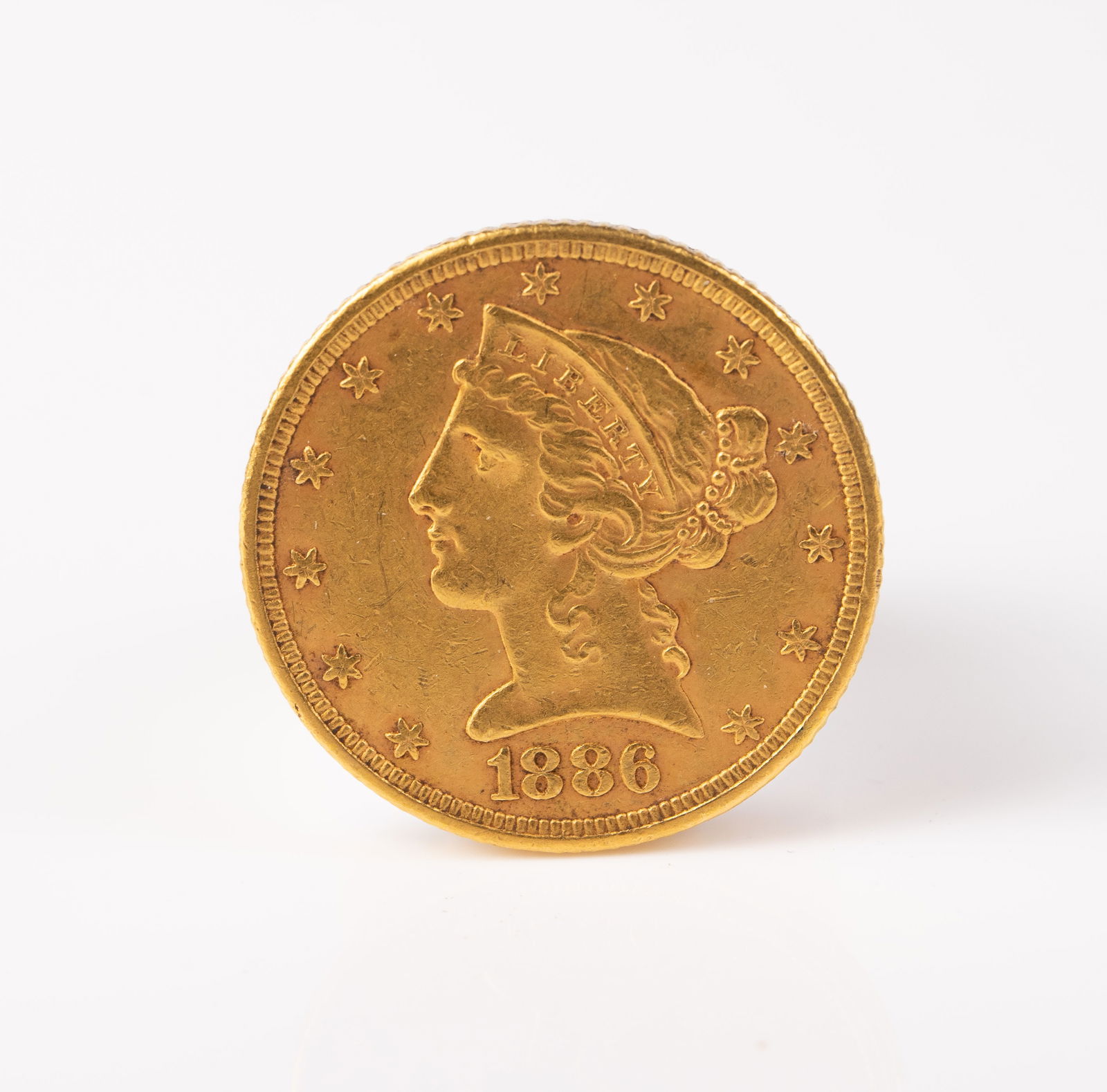 1886 $5 Liberty Head Gold Half Eagle Coin. (1 of 3)