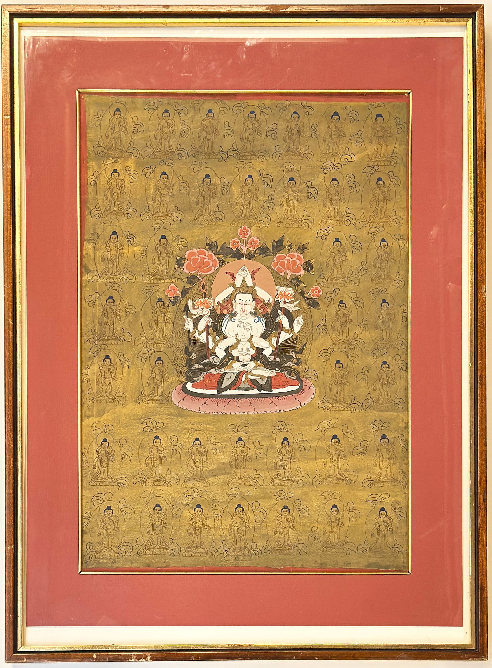 Vintage Framed Tibetan Handpainted Thangka. (1 of 4)