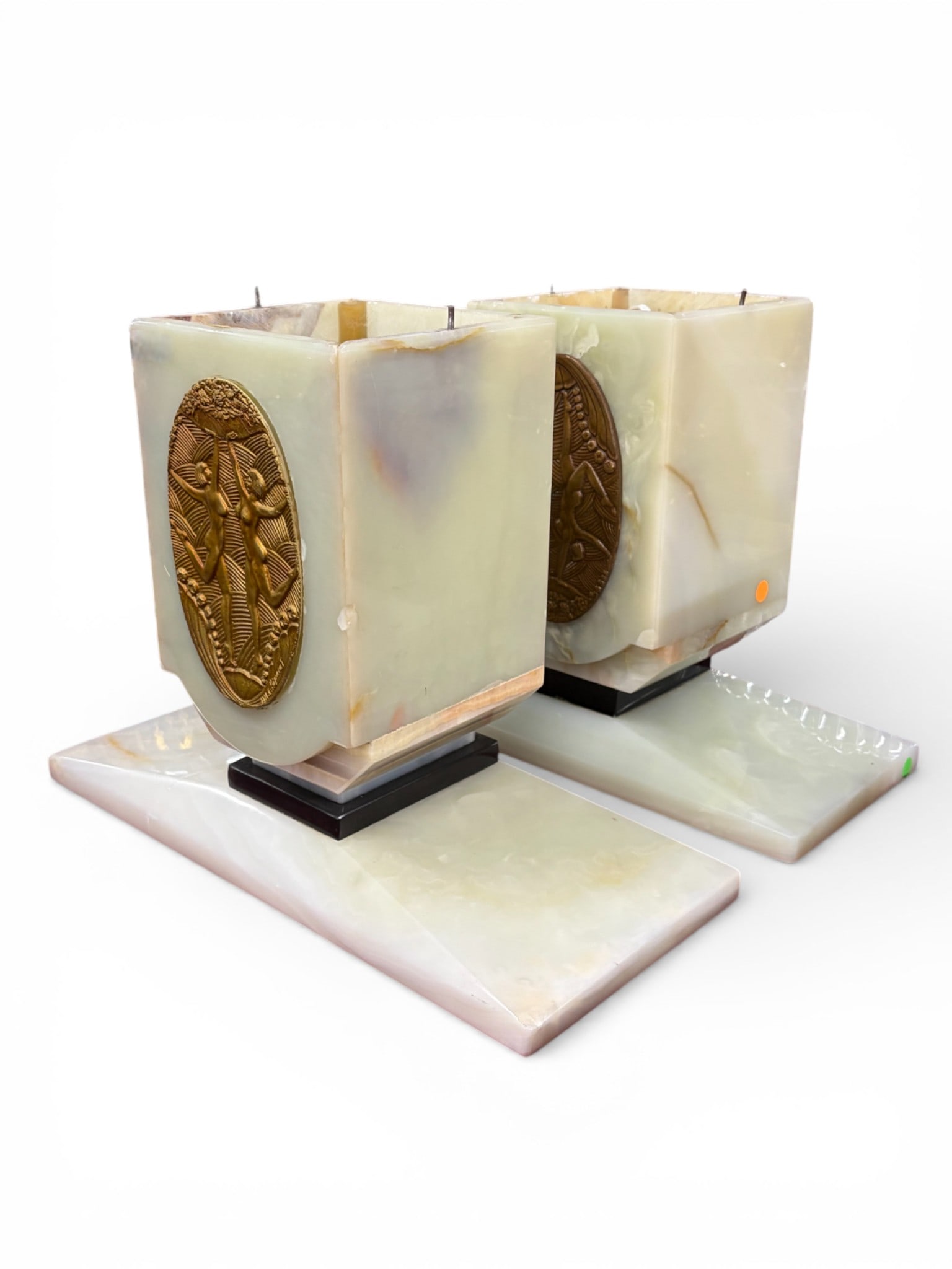 Pair of Onyx Art Deco Lamps w/ Chiparus Images. (1 of 5)