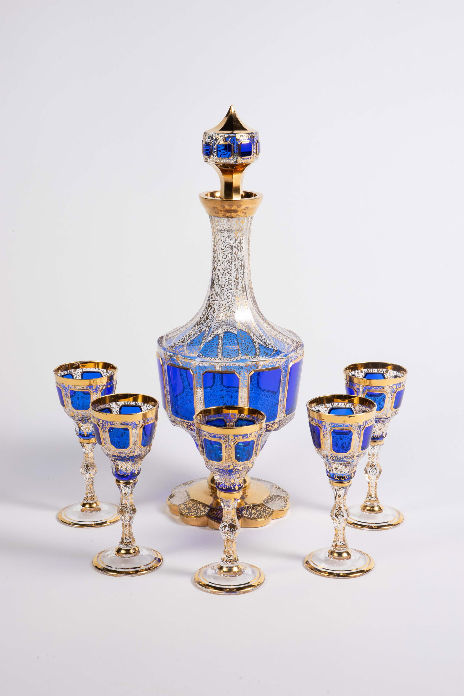 Possibly Moser Cobalt Blue and Gold Decanter Set. (1 of 9)