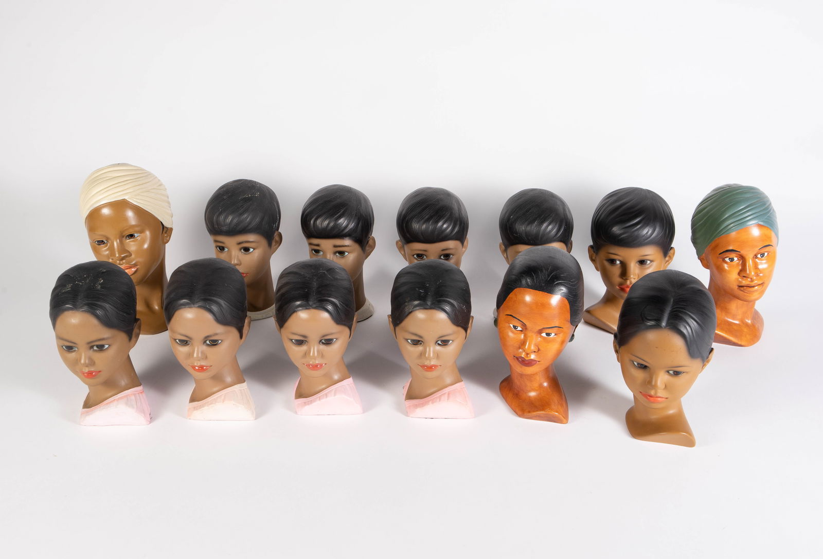 Lot of Vintage Girl Head Sculptures - Lego, etc.: This lot includes 13 vintage busts, including several duplicates. They look to be South Asian girls with short hair, updos, or head coverings. One of them is damaged, but overall, the lot looks to be