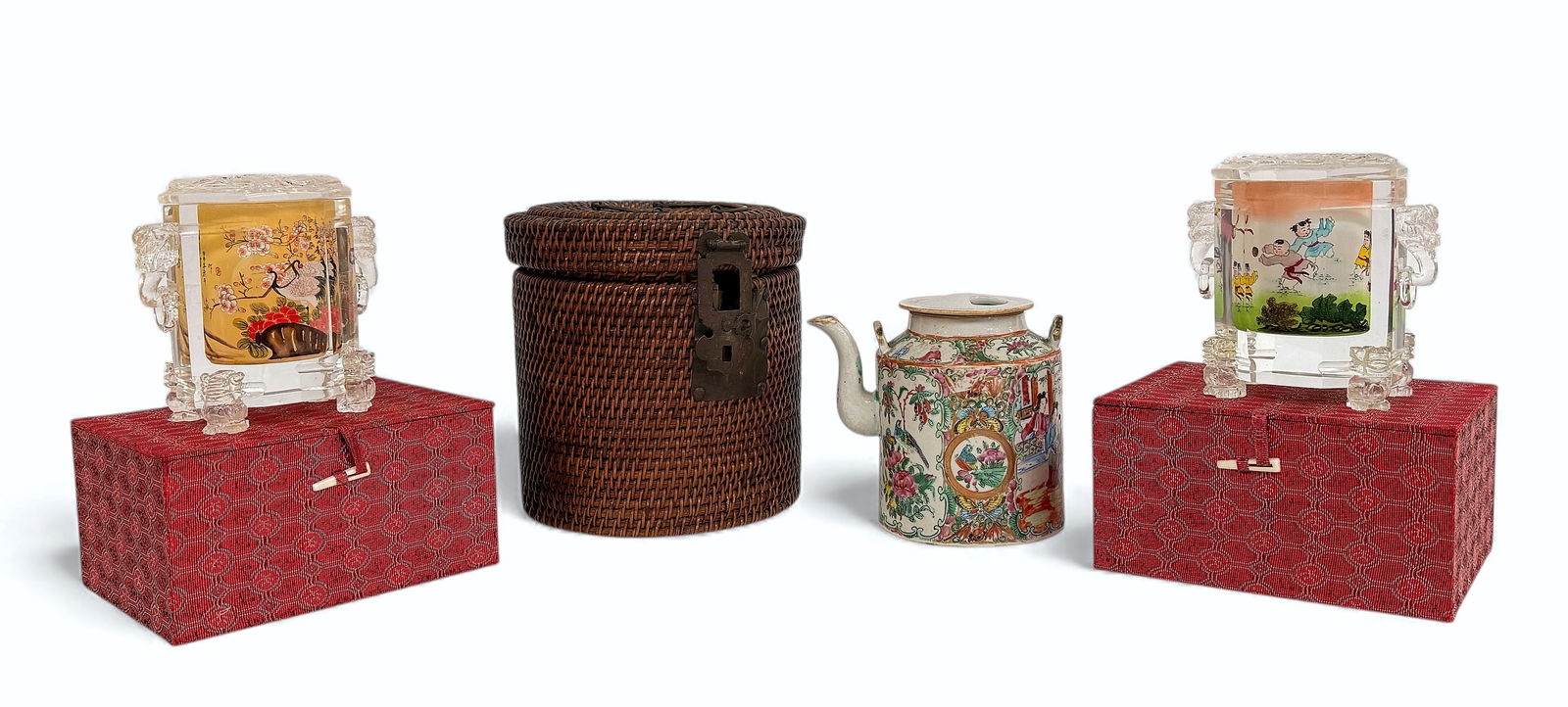 Lot: Reverse Glass Pr. of Jars & Porcelain Teapot. (1 of 13)