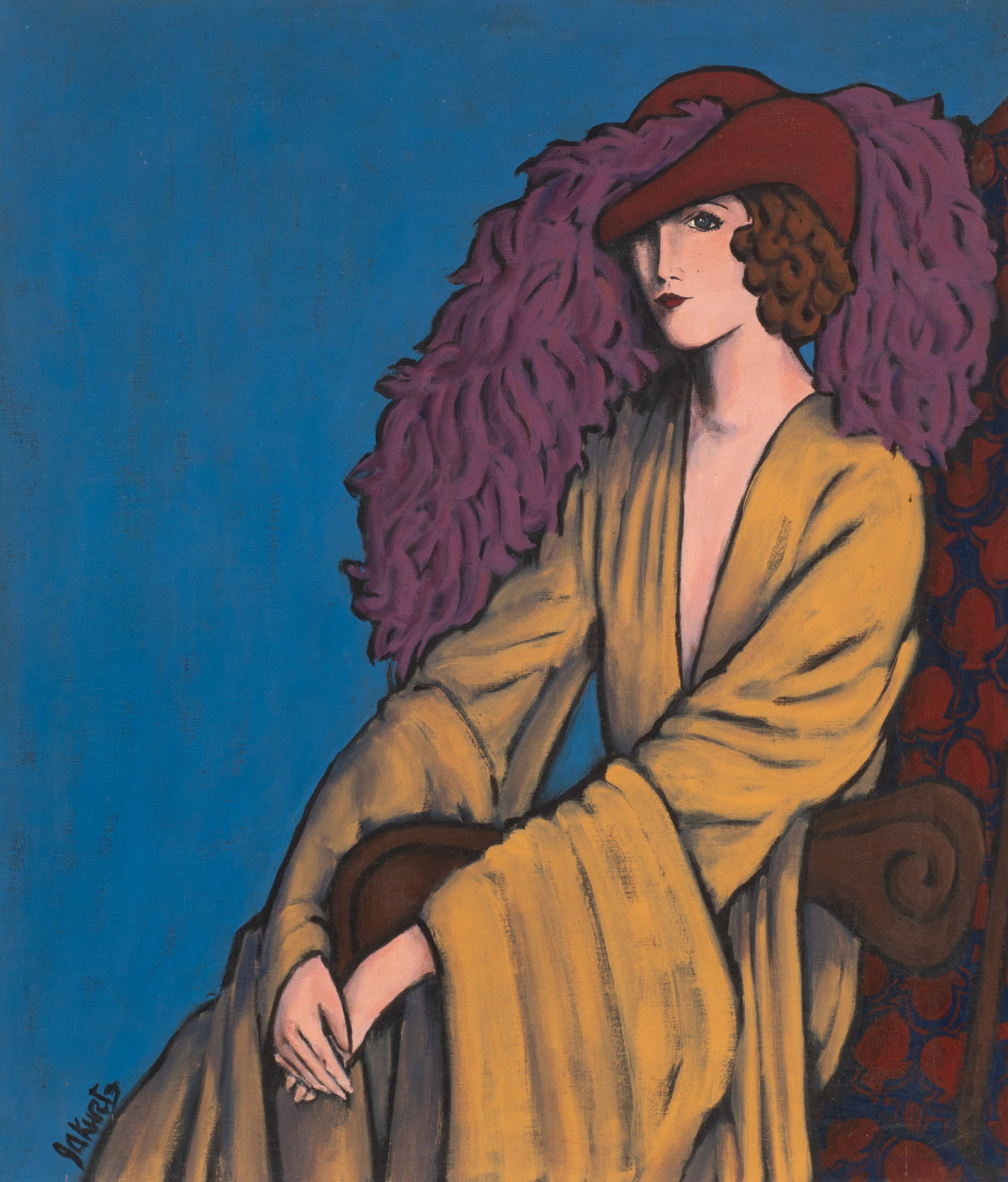 Portrait of Seated Woman by John Kurts.: Artist(s): John Kurts (20th Century). Medium: Oil on canvas. Signature(s): "J. A. Kurts", lower left. Paperwork: N/A Condition: Surface grime throughout. Dent to the canvas, upper right. The frame's j