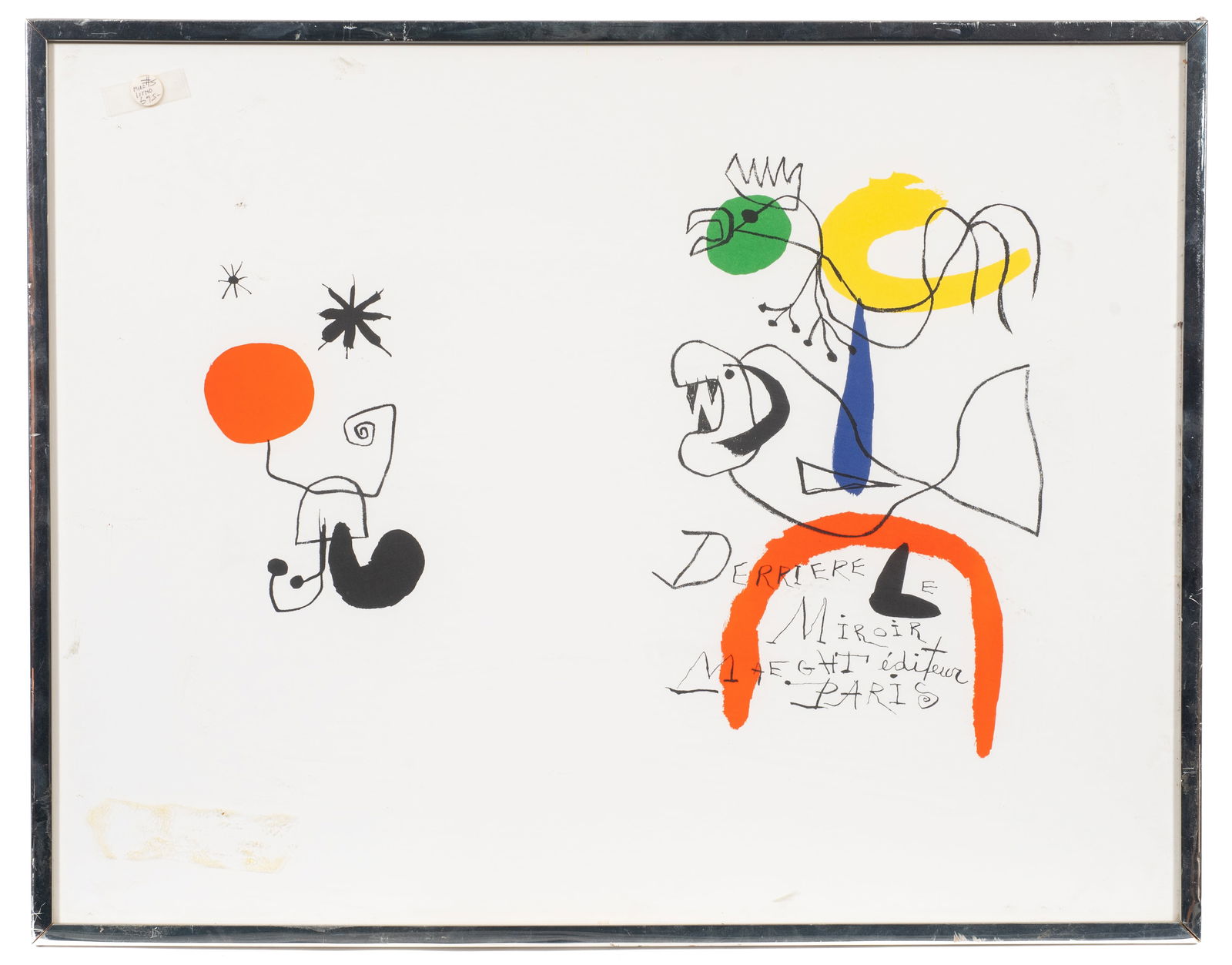 Derriere le Miroir, Print After Joan Miro.: Image from the original lithograph for the French magazine, Derriere le Miroir. Paperwork: N/A Condition: The print appears to be in good condition. There is grime and scratches to the frame. Measurem
