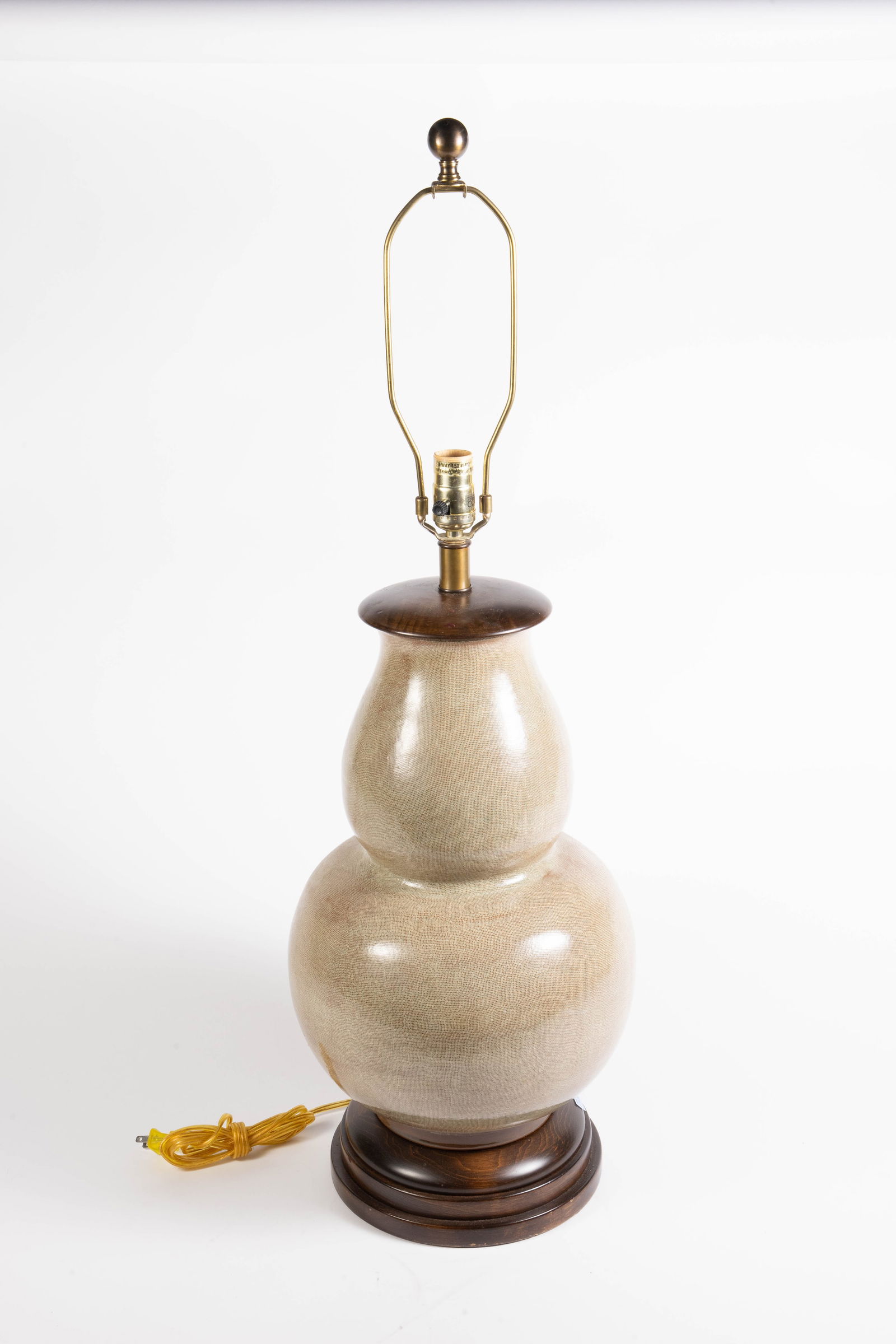 Frederick Cooper Double Gourd Table Lamp.: It looks to be in nice cosmetic condition overall. There is no shade included. It measures 26 1/2" tall and 11" across the widest area. Third-party shipping or personal pickup is required. Please see