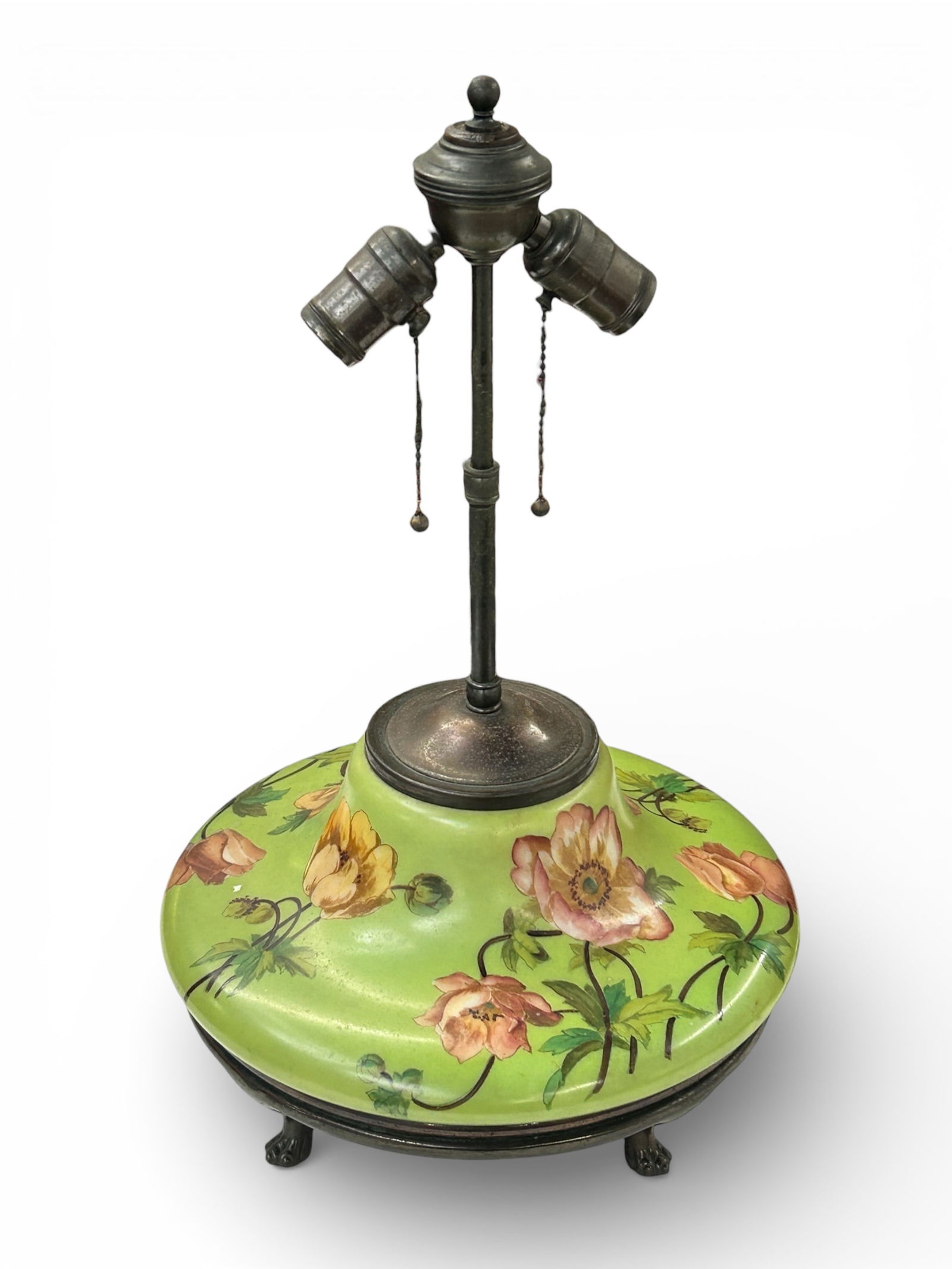 Victorian Pawfoot Table Lamp w/ Pink Flowers. (1 of 11)