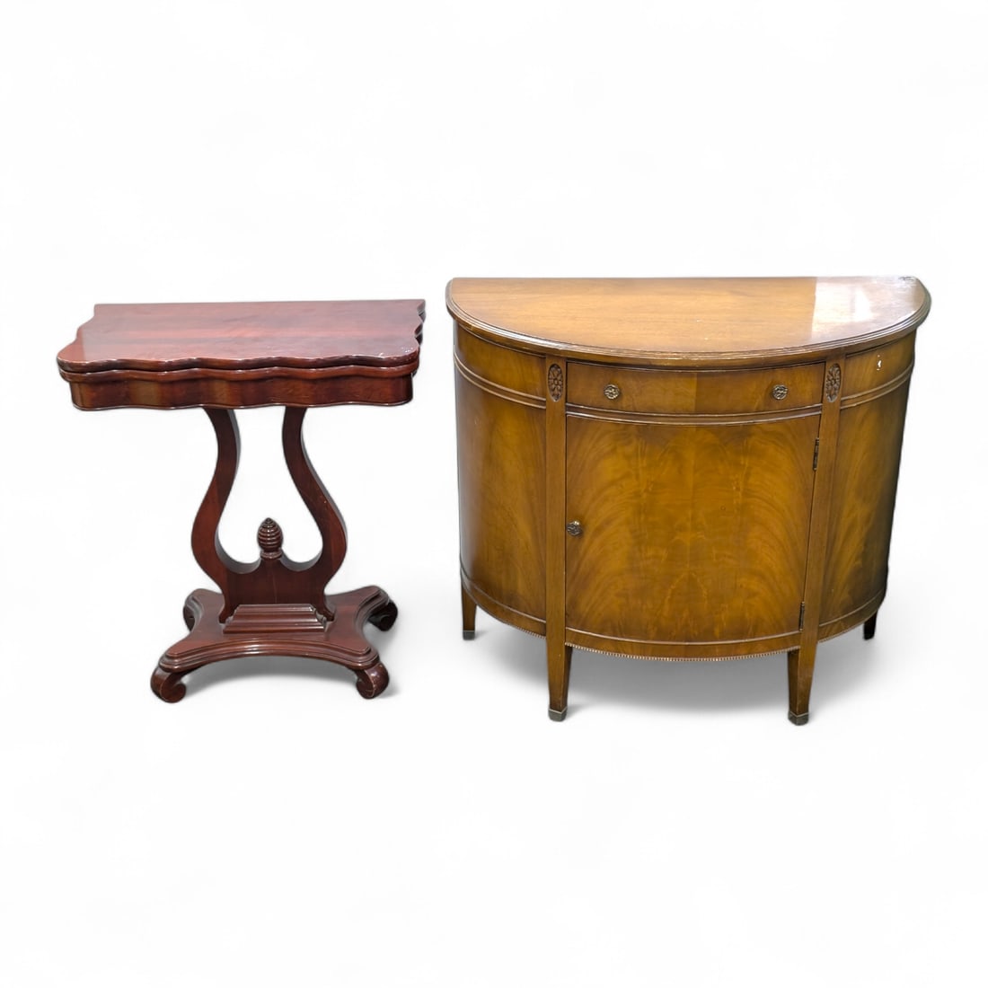 Demilune Cabinet and Flip Top Table. (1 of 3)