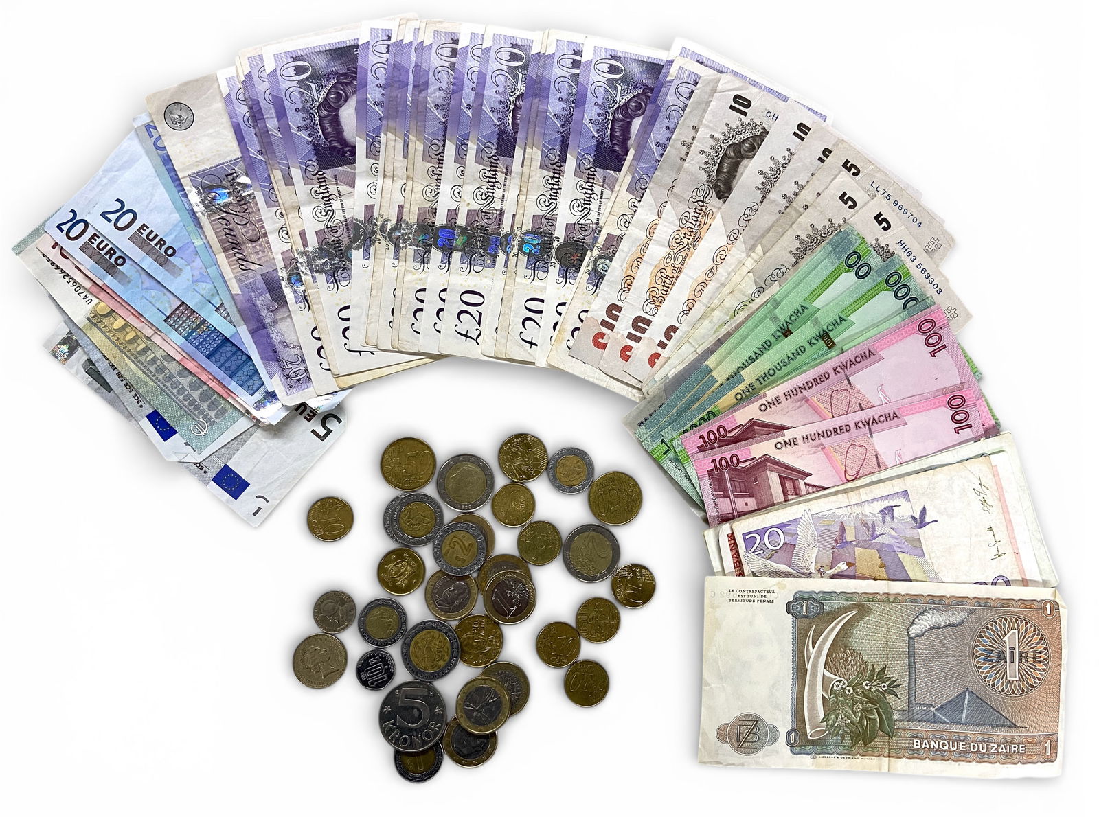 Lot of Foreign Coins & Currency - Euro, Pounds (1 of 1)