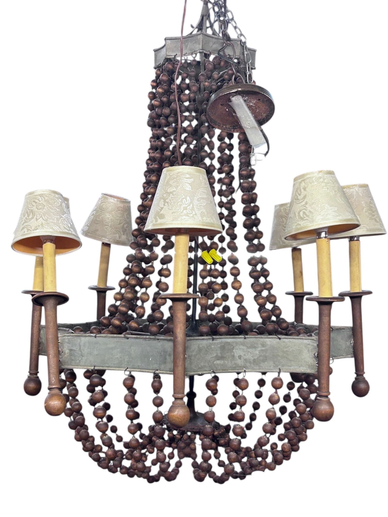 Wrought Iron & Wood Ball 8-Light Chandelier. (1 of 6)