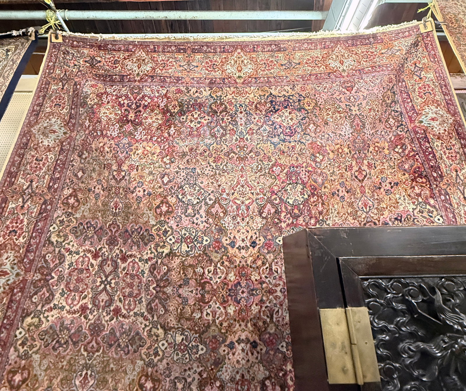 11' 4" x 16' 7" Palace Size Beige Karastan Rug.: The rug looks to be in good overall condition, with some wear. In-house shipping is available for this rug. Please see our website about in house shipping procedures.