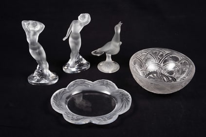 Lot of 5 Lalique Crystal Sculptures & Dishes.
