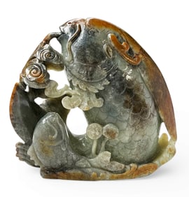 Large, Finely Carved Chinese Jadeite Fish.