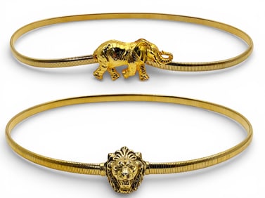 Lot of 2 Vintage Metal Belts - Elephant, Lion.