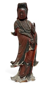 Qing Dynasty Wood Carved Guanyin Sculpture.