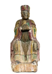 Large 17th Century Chinese Polychrome God Figure.