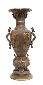 Bronze Japanese Meiji Period Vase, Dragon Handles.