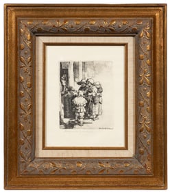 Beggars Receiving Alms..., Reproduction Rembrandt.