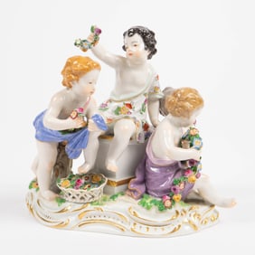 Meissen 2502 Figural Group- Putti w/ Flowers.