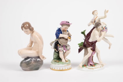 Lot of 3 Porcelain Figures- Royal Copenhagen, etc.
