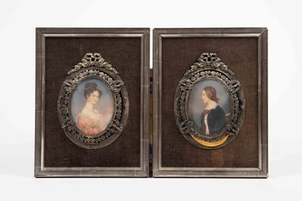 Pair of Miniature Portraits In Ornate Frames.
