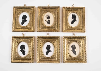 6 Silhouettes of Composers in Brass Frames.