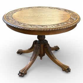 Unsigned A.J. Horner Carved Oak Round Table.