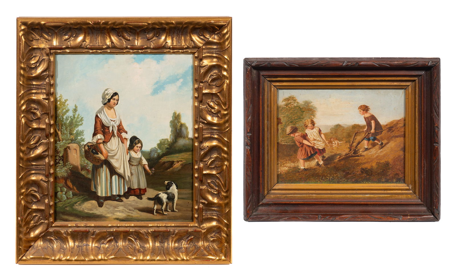 Lot of Two Frames w/ Family Themed Paintings. (1 of 9)