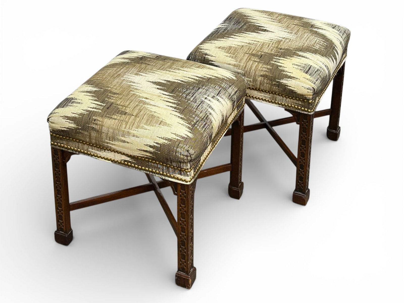 Pair of Hickory Furniture Chippendale Style Stools (1 of 9)