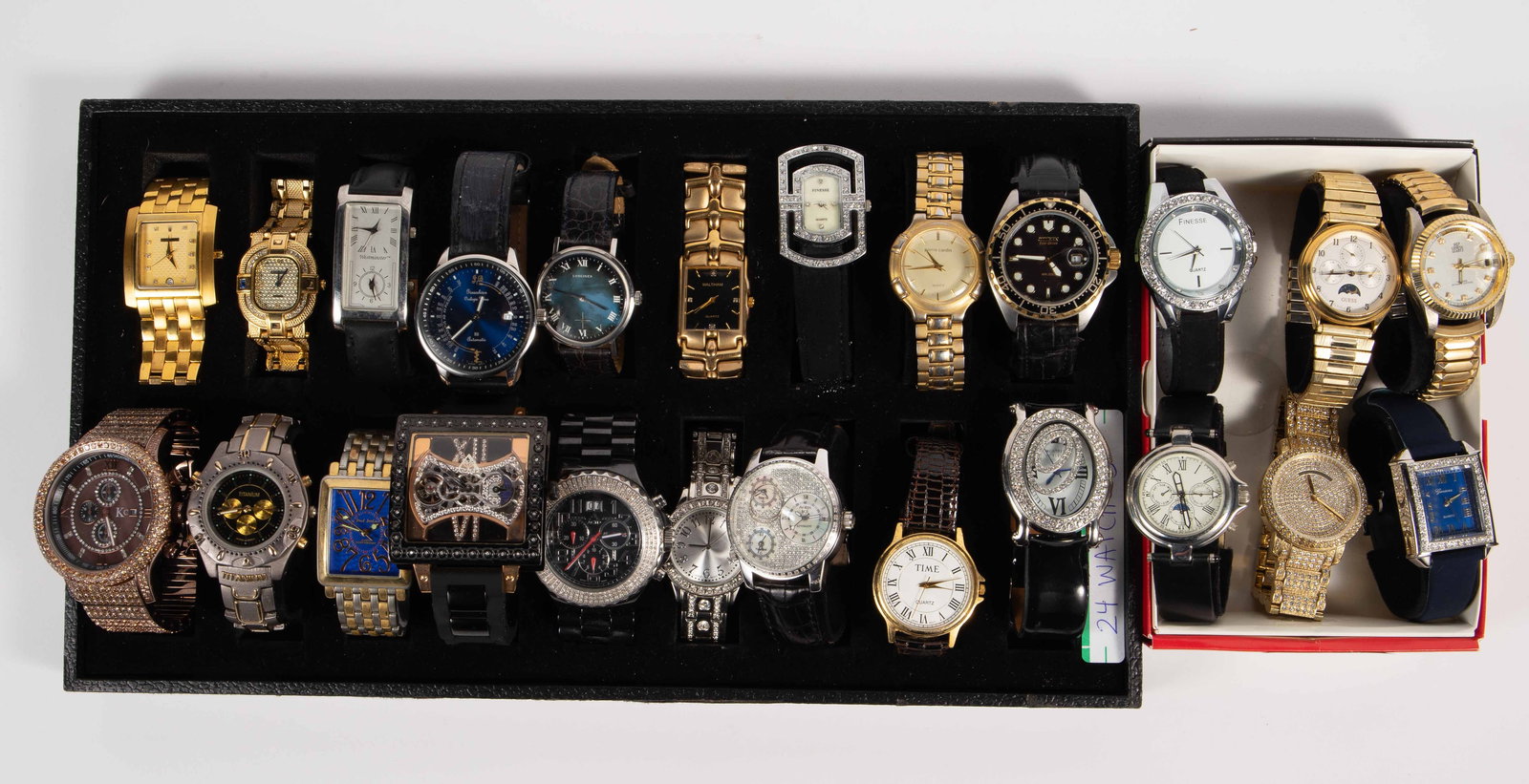 Lot of 25 Watches - KC, Diamonds, JB Gioacchino.: The lot contains 25 mostly quartz wristwatches. A few of the watches have diamonds: two Acid watches with diamond bezels and an Aqua Ice piece with a diamond face and bezel. The only automatic watches