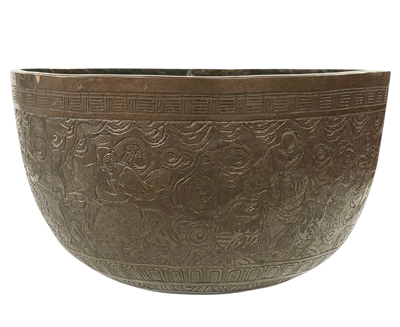 Late Qing Dynasty Bronze Chinese Temple Bowl. (1 of 6)