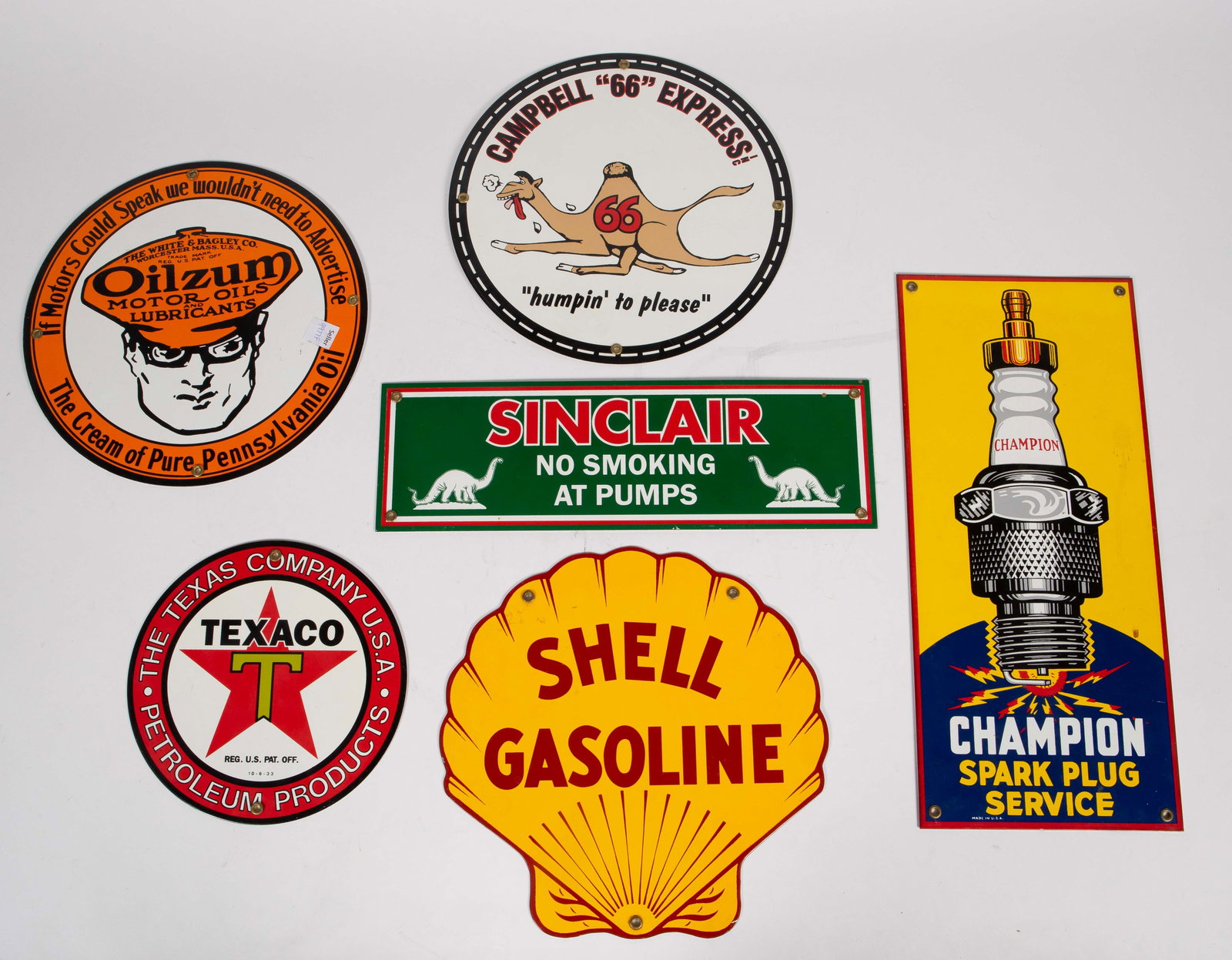 Lot: 6 Enamel and Metal Garage Signs- Texaco, etc. (1 of 5)