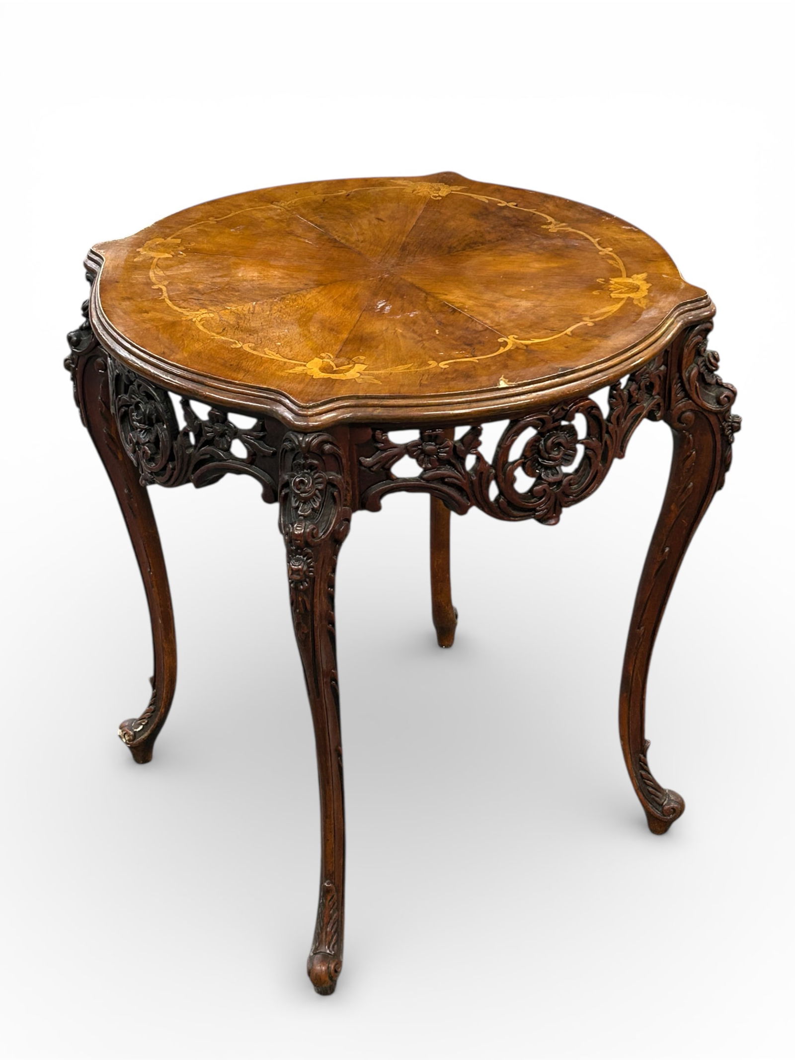 French Carved & Marquetry Side or Lamp Table (1 of 9)