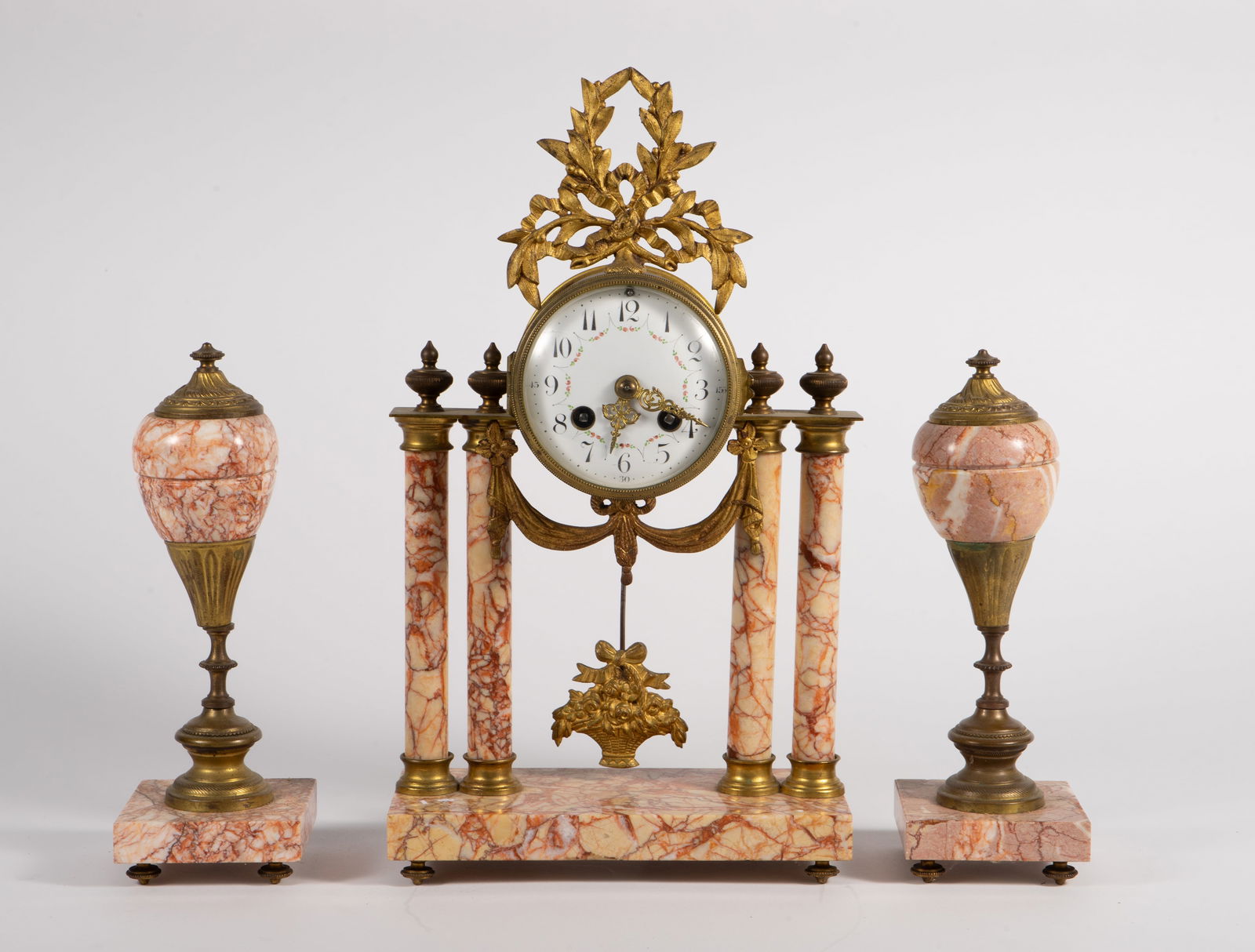 French Portico Bronze Clock and Garniture Set. (1 of 7)