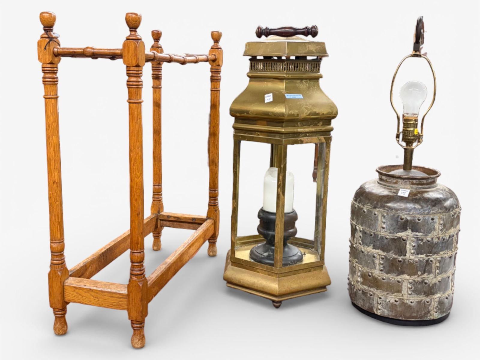 Lot: Chapman Lamp, Lantern Votive & Umbrella Stand (1 of 3)