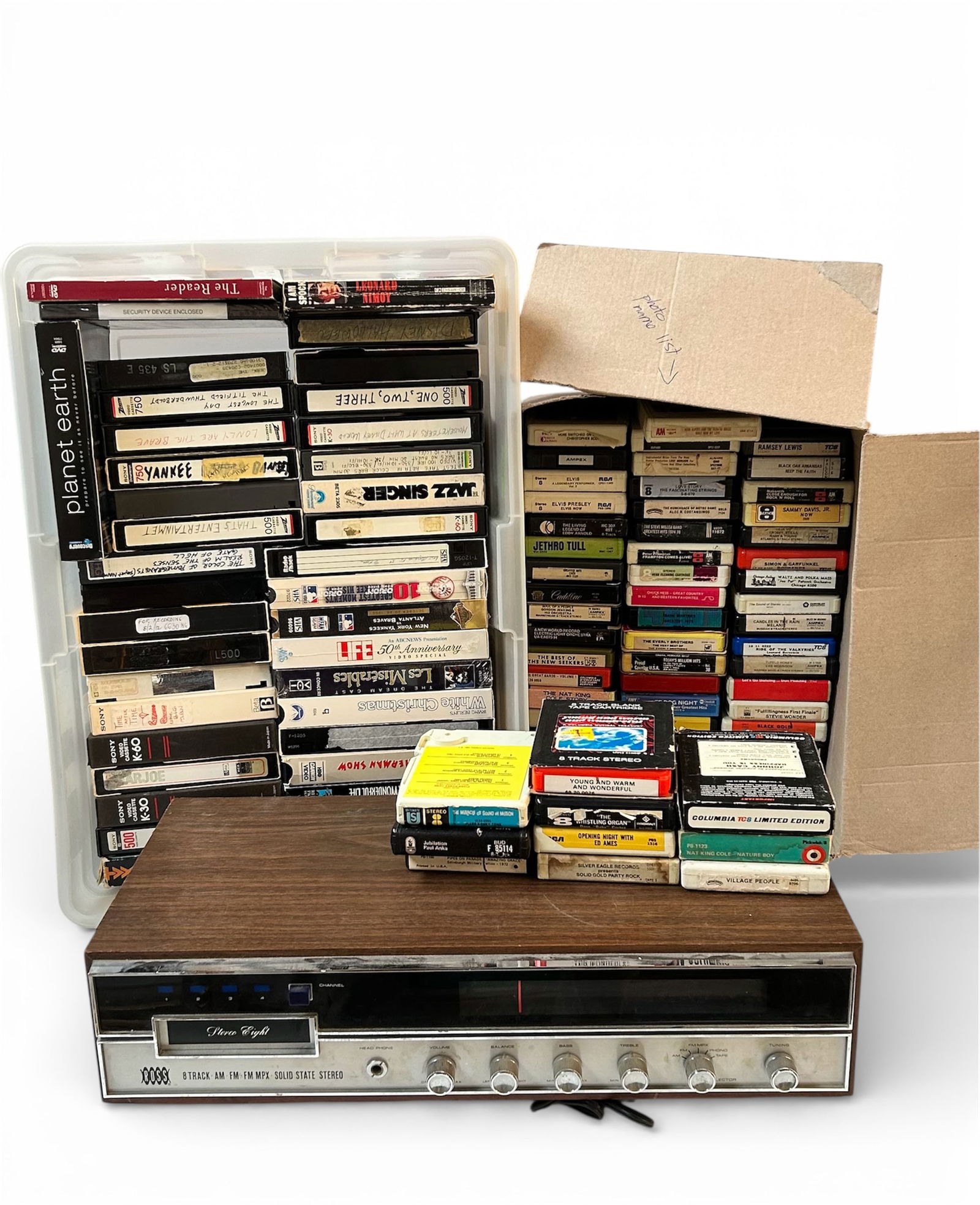 Lot 8-Track Cartridges, Receiver, & Beta B-Movies. (1 of 3)