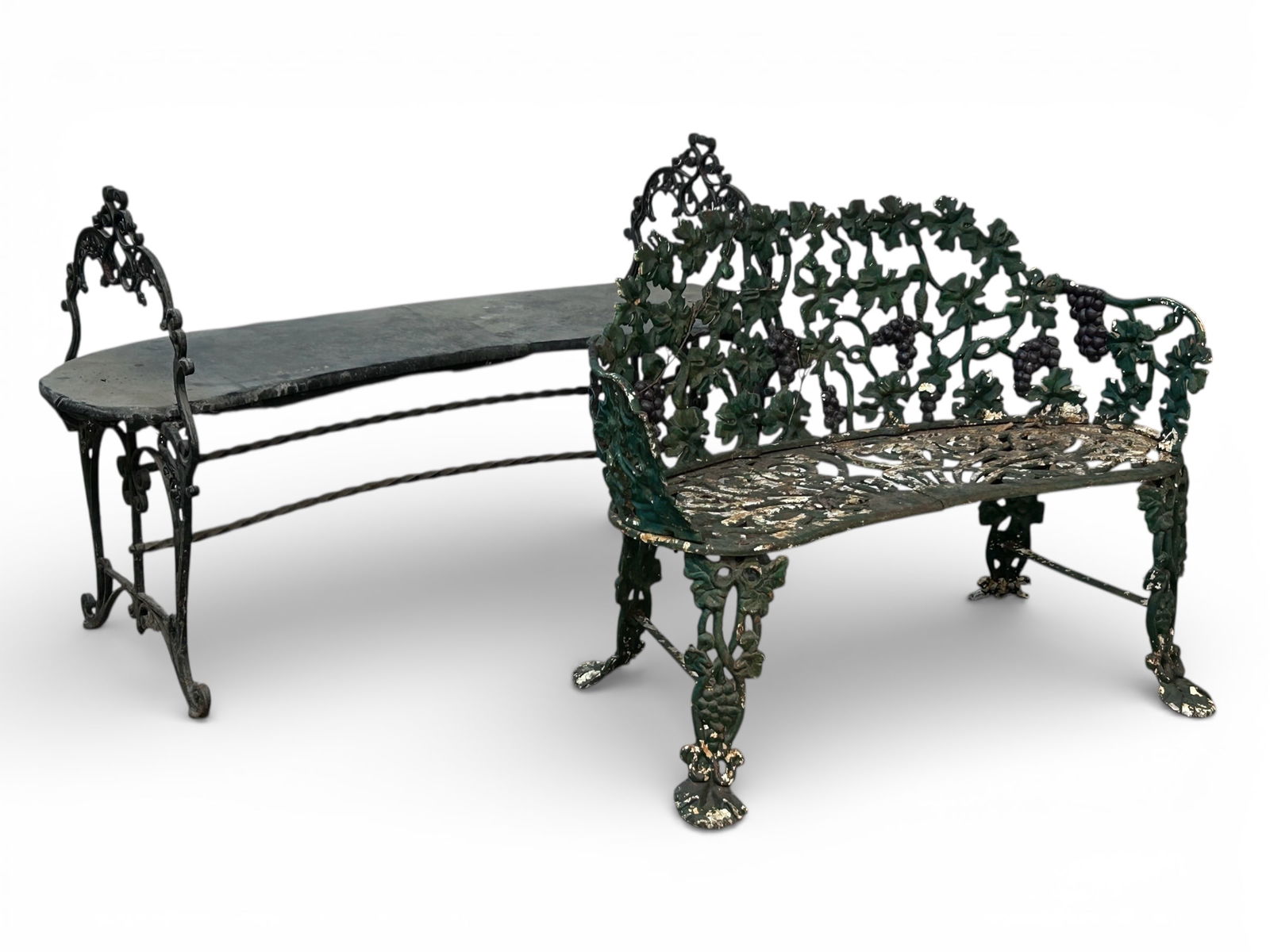 Lot of 2 Cast Iron Benches, inc. Grape Bunches. (1 of 16)