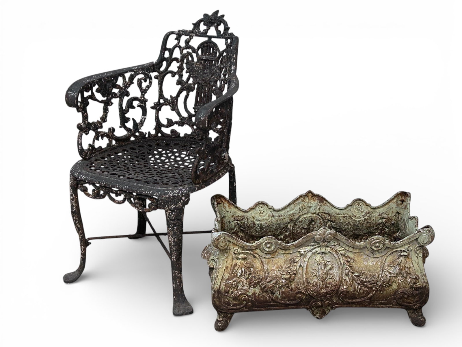 Victorian Cast Iron Chair & Planter. (1 of 13)