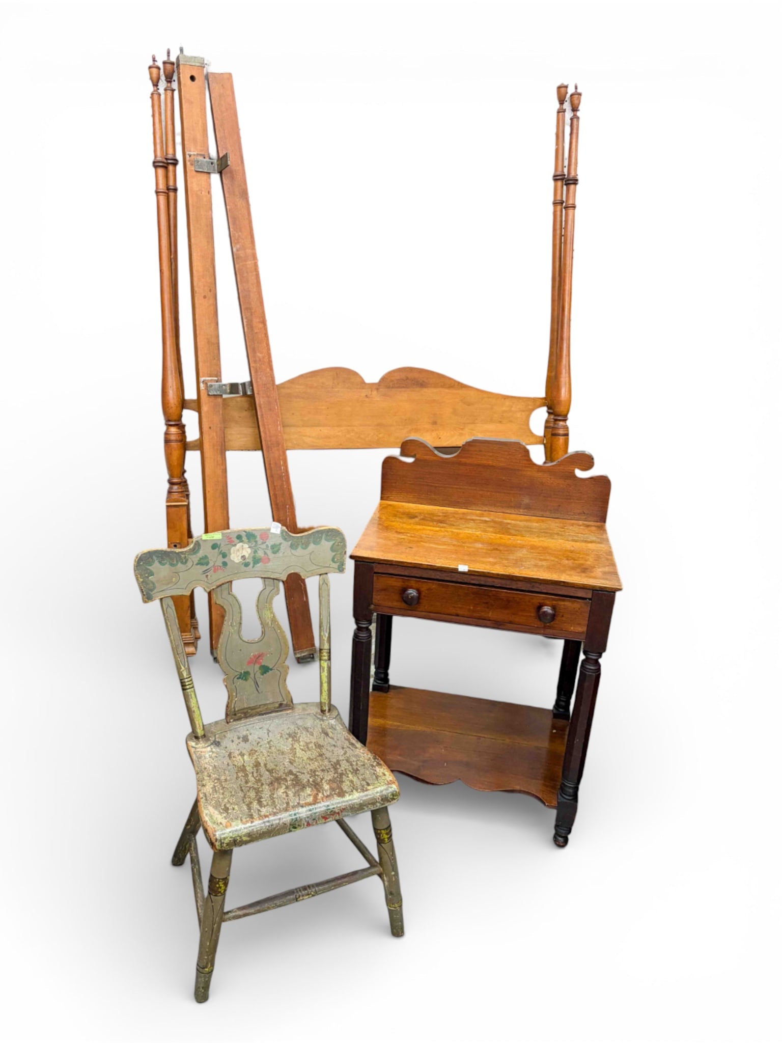 Lot: Early American Painted Chair, Wash Stand, Bed (1 of 9)