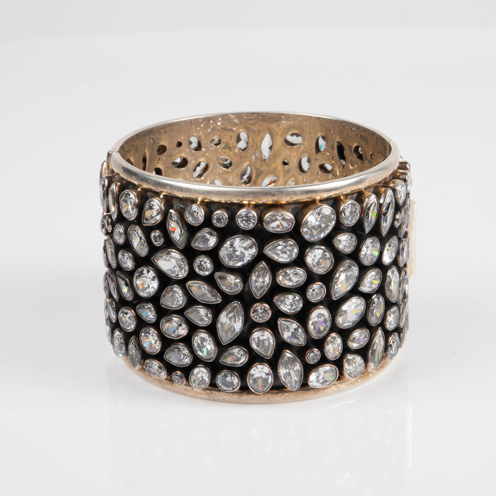 Vintage Sterling Silver & Rhinestone Cuff Bracelet (1 of 8)