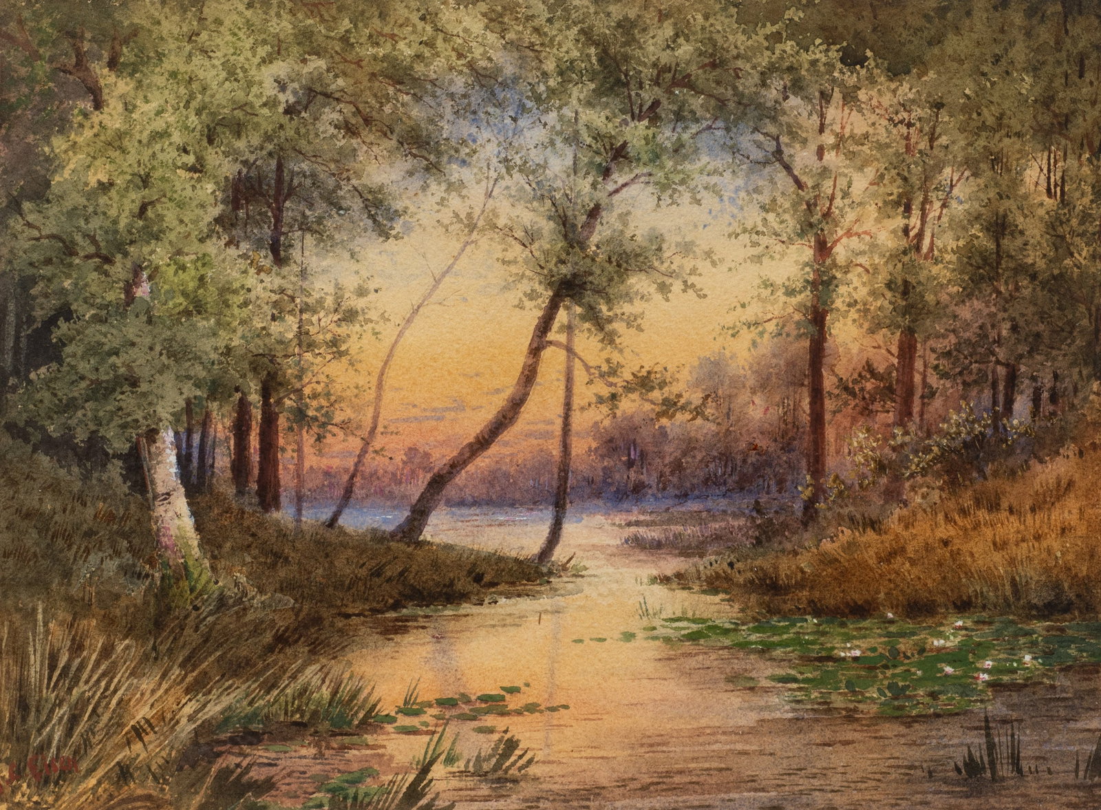 Antique Marshland Watercolor by William Eisen. (1 of 5)