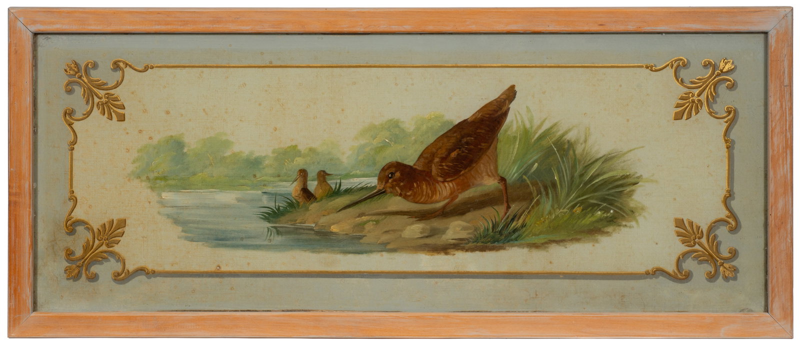Long-billed Birds by the Water, Antique Painting. (1 of 4)