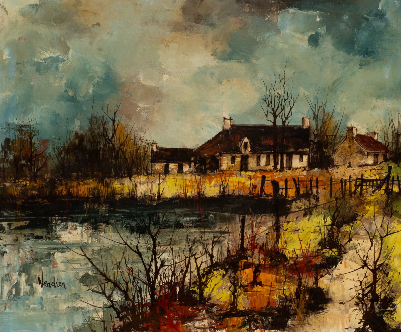 Impressionist Painting by Jean Claude Werdier.: Artist(s): Jean Claude Werdier (French, 1922-2000). Medium: Oil painting on canvas. Signature(s): "Werdier", lower left. Paperwork/Provenance: N/A Condition: Darkening varnish, but the work is otherwi