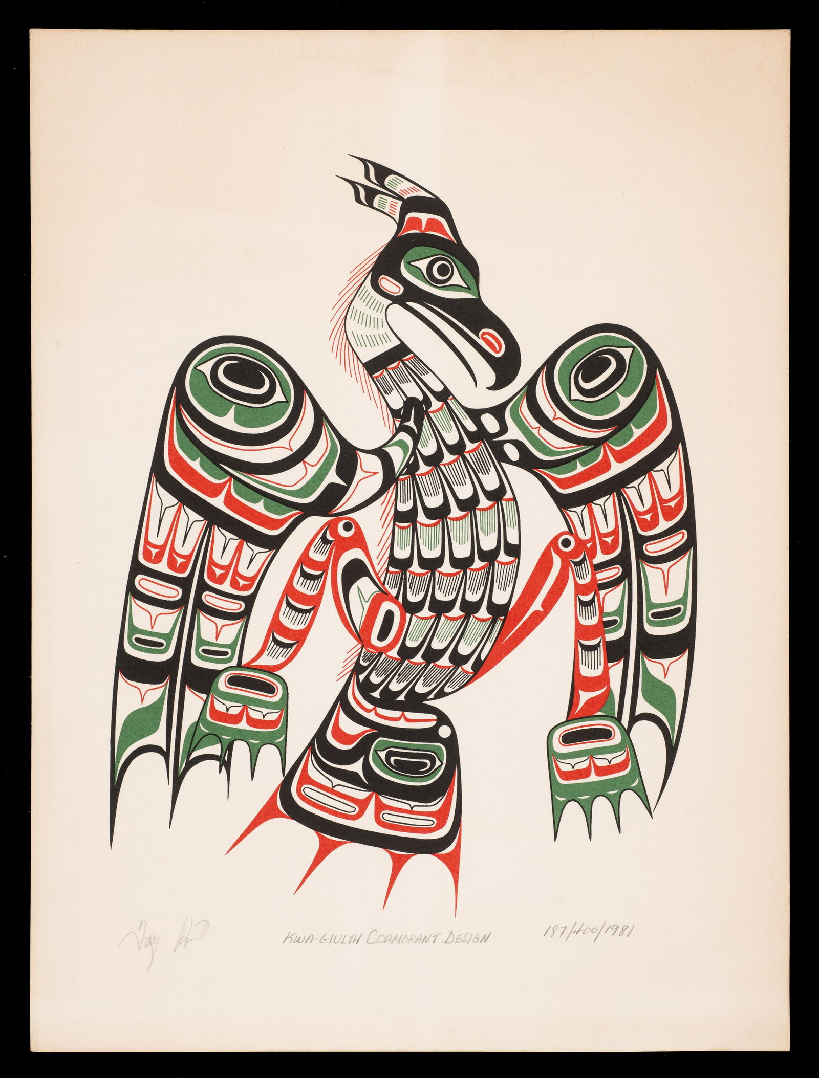 Kwa-Giulth Cormorant Design, Tony Hunt Serigraph. (1 of 6)