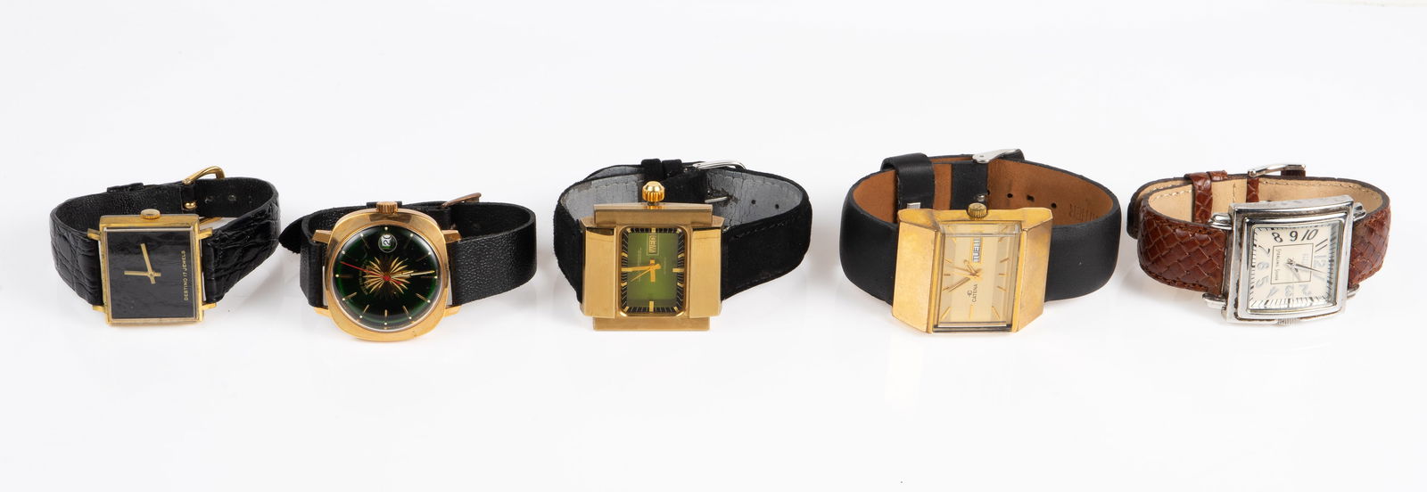 Lot of 5 Vintage Ladies' Watches - Rossel, Silver.: The lot contains 5 mostly vintage womens' watches. There is a West End Watch Co. Keepsake watch with a green face, it is marked gold filled galvanic 20 microns B3446. Next, there is Louis Rossel Autom