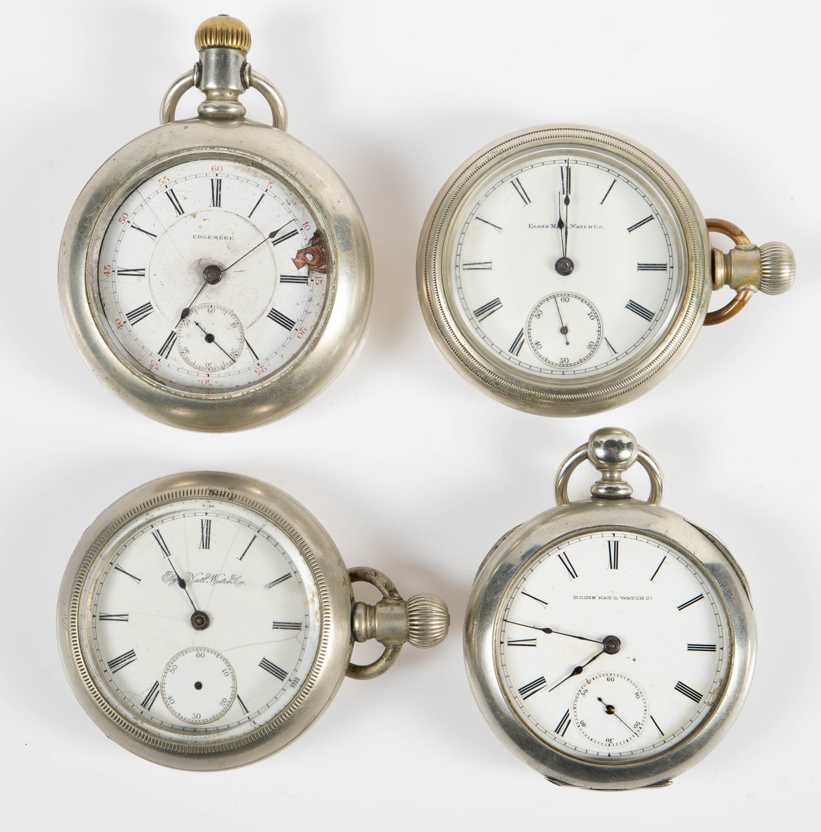 4 Vintage Mostly Elgin Open Case Pocket Watches. (1 of 9)