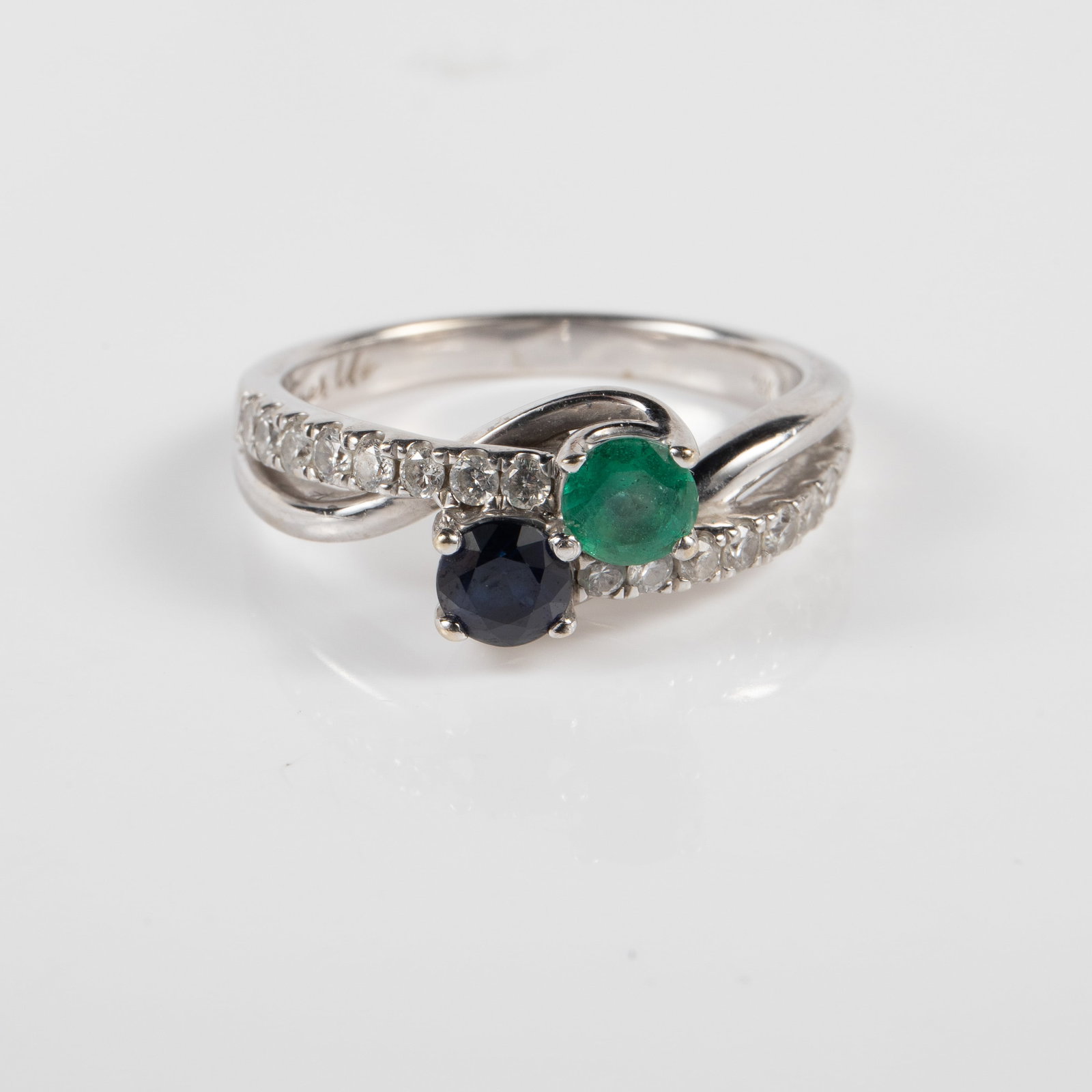 14K White Gold Emerald, Sapphire, & Diamond Ring. (1 of 7)