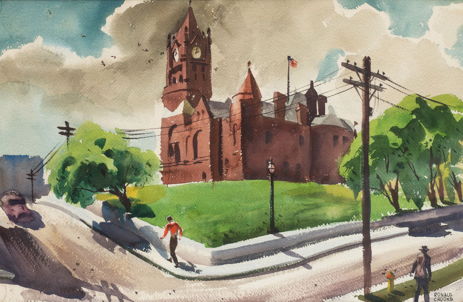 Watercolor of Red Brick Building, Ronald Crooks. (1 of 5)