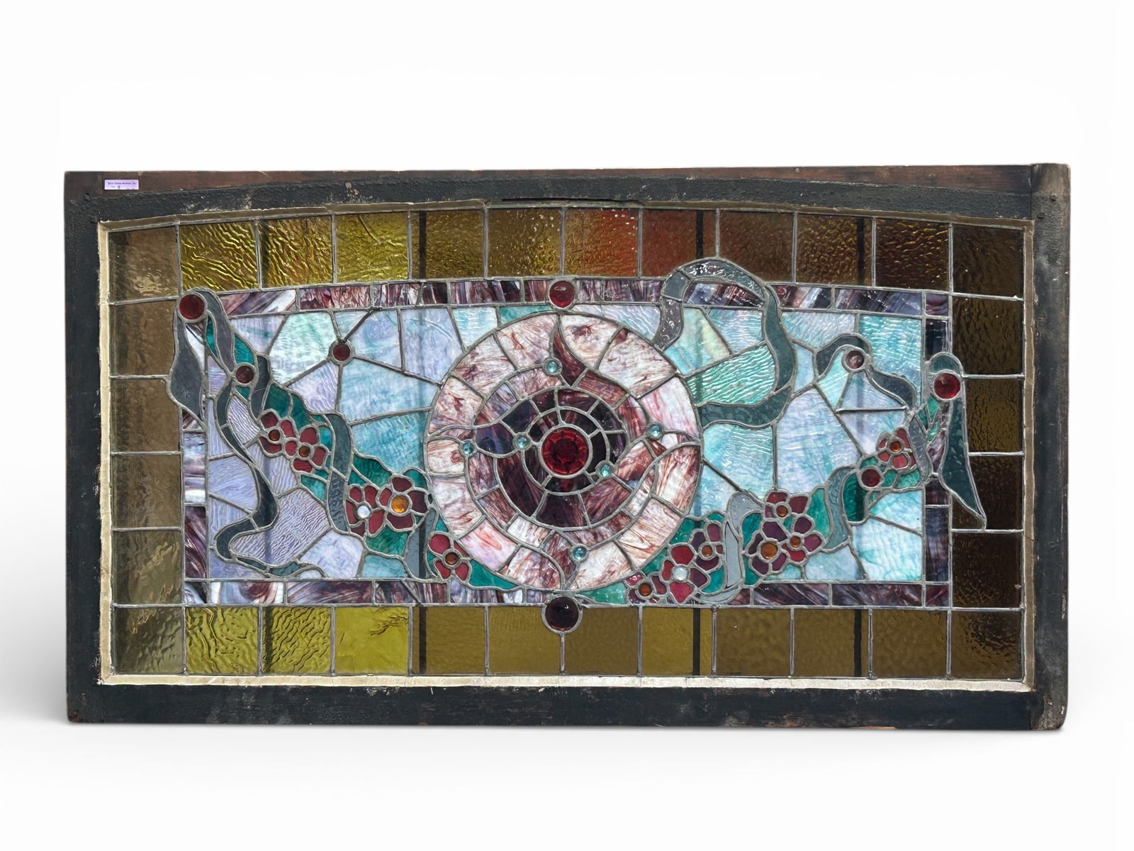 Large Antique Stained Glass Window w/ Flowers. (1 of 12)